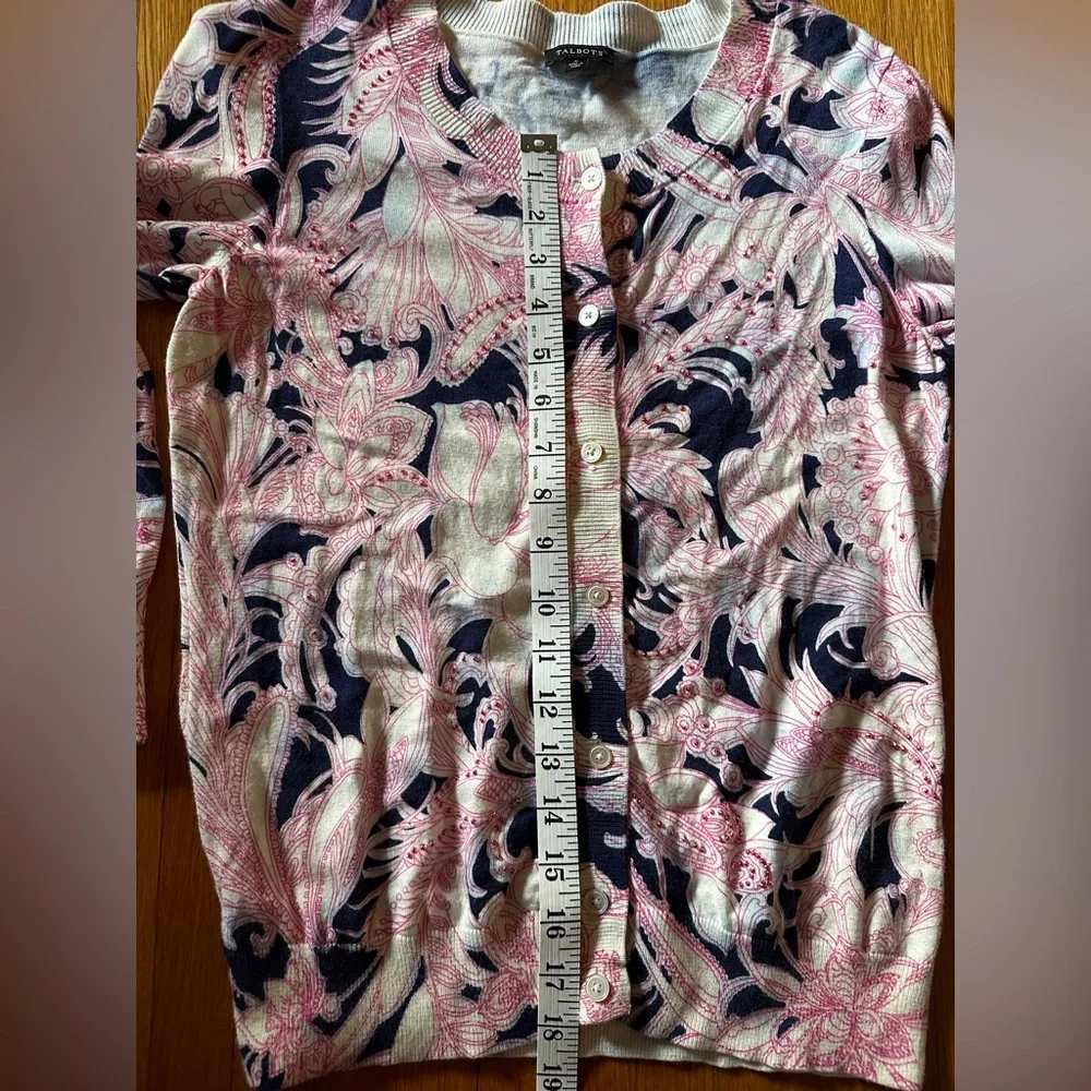 Talbots Beaded Botanical Cardigan, Size Small